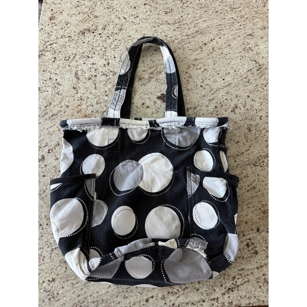 Thirty-One Retro Metro Tote Travel Bag Canvas, Black/Gray/White Polka Dot